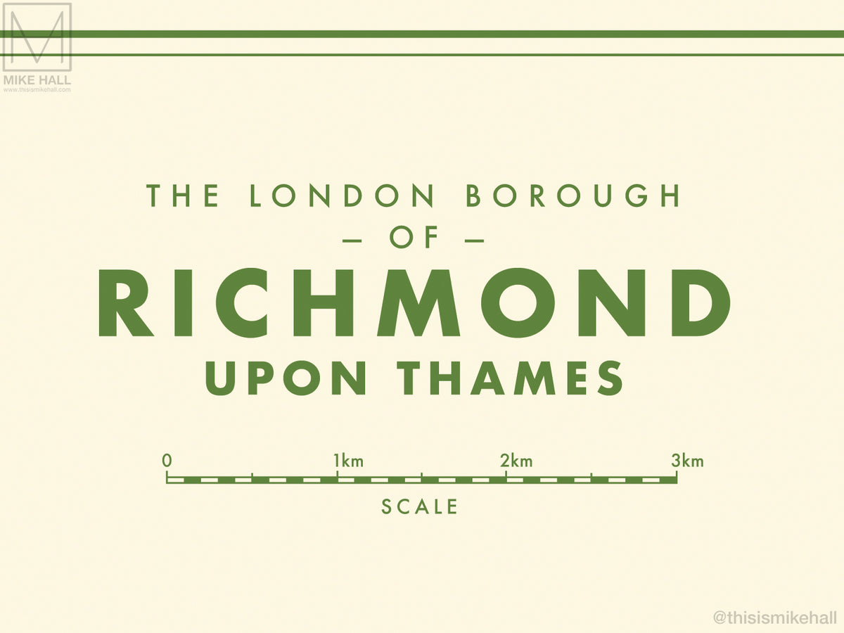 Richmond Upon Thames London Borough Retro Map Giclee Print Mike