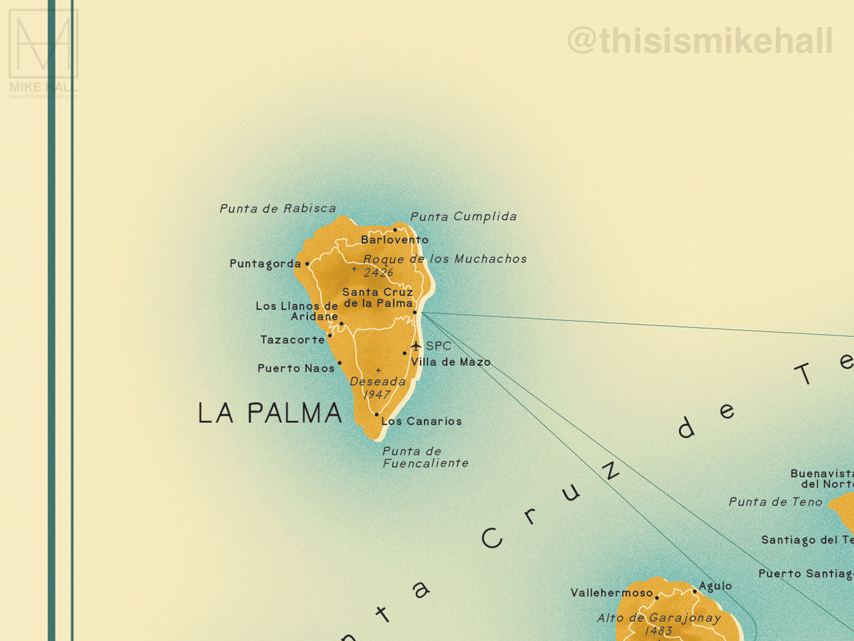Canary Islands Spain Map Giclee Print Mike Hall Maps Illustration Canary islands spain map giclee print mike hall maps illustration