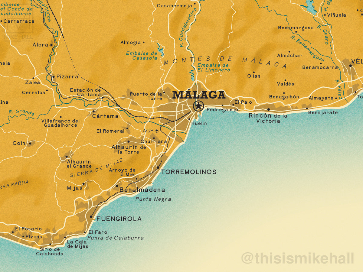 M laga Spanish Province Map Giclee Print Mike Hall Maps Illustration m-laga-spanish-province-map-giclee-print-mike-hall-maps-illustration