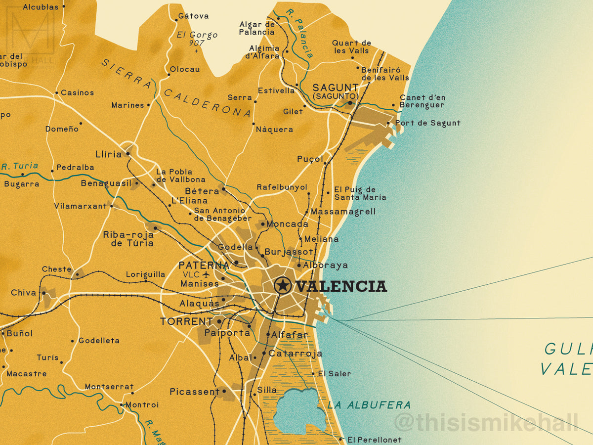 Valencia (Spanish Province) map giclee print Mike Hall Maps