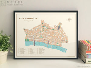 City of London retro map giclee print