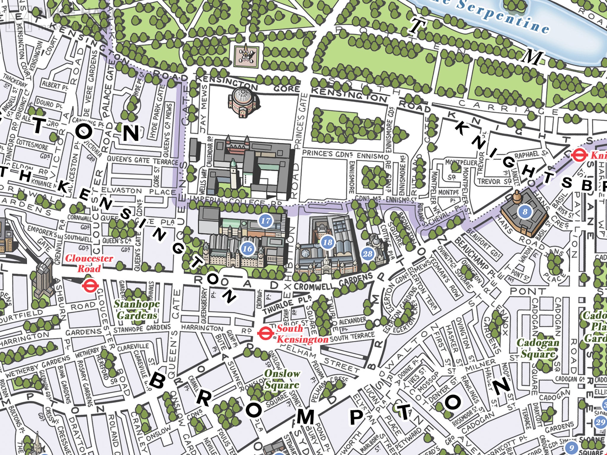 Chealse Map Kensington & Chelsea (London borough) illustrated map giclee print ...