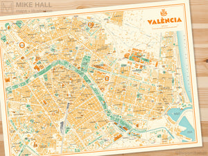 Valencia, Spain Art-Deco style map giclee print