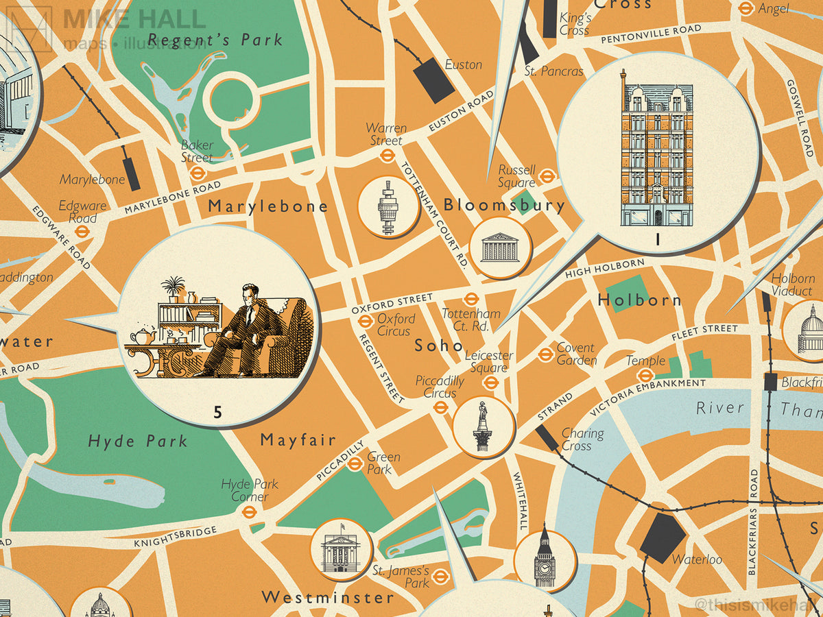 Smiley's London illustrated map giclee print – Mike Hall Maps ...