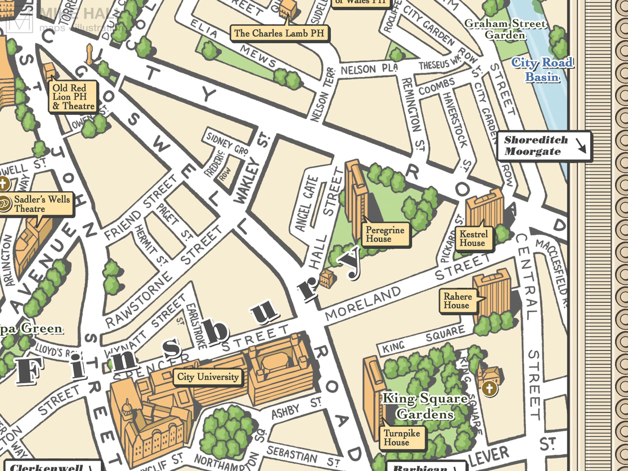 Angel, Islington (London N1) illustrated map giclee print – Mike Hall