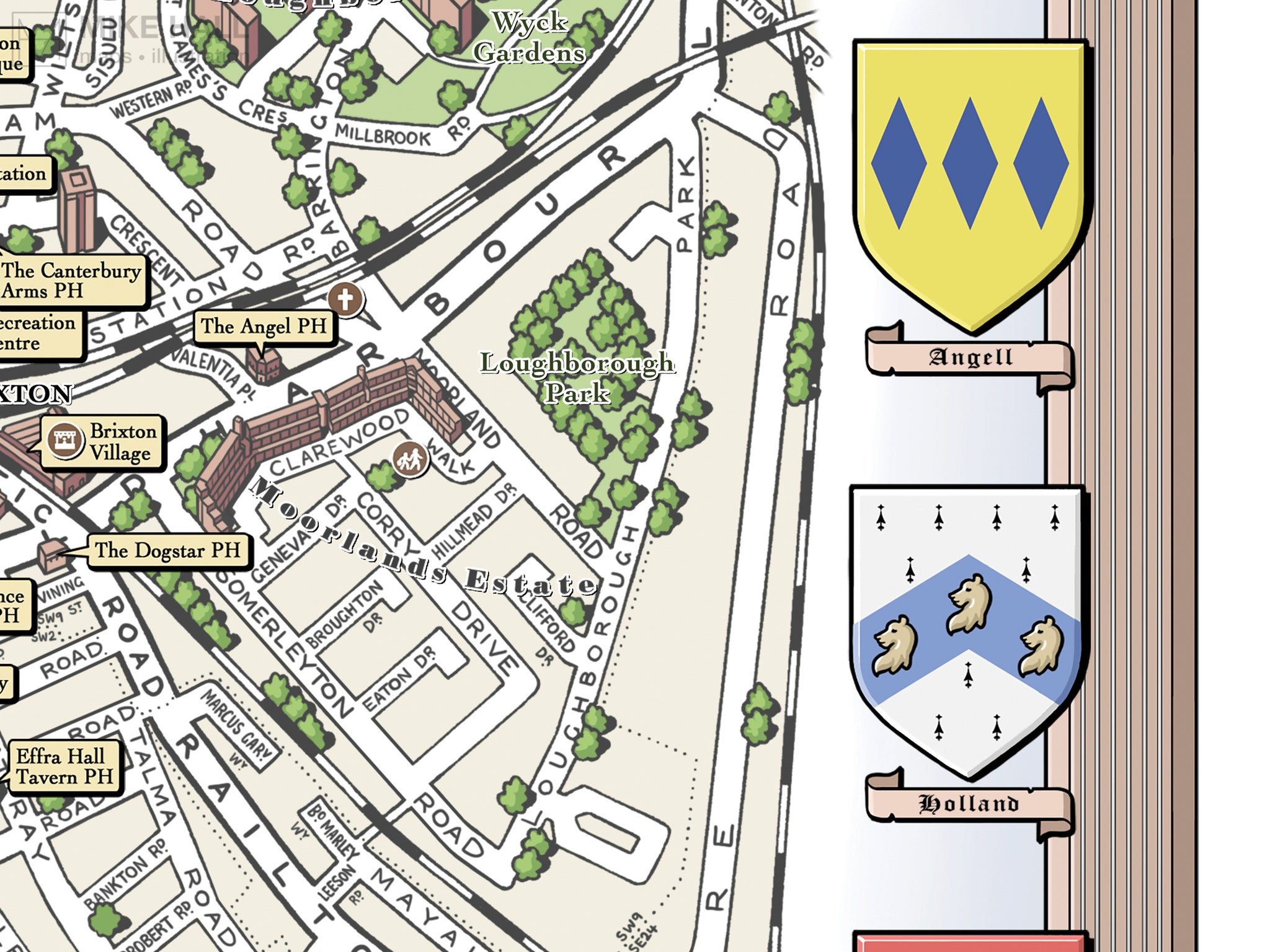 Brixton (London SW2/SW9) illustrated map giclee print – Mike Hall Maps ...