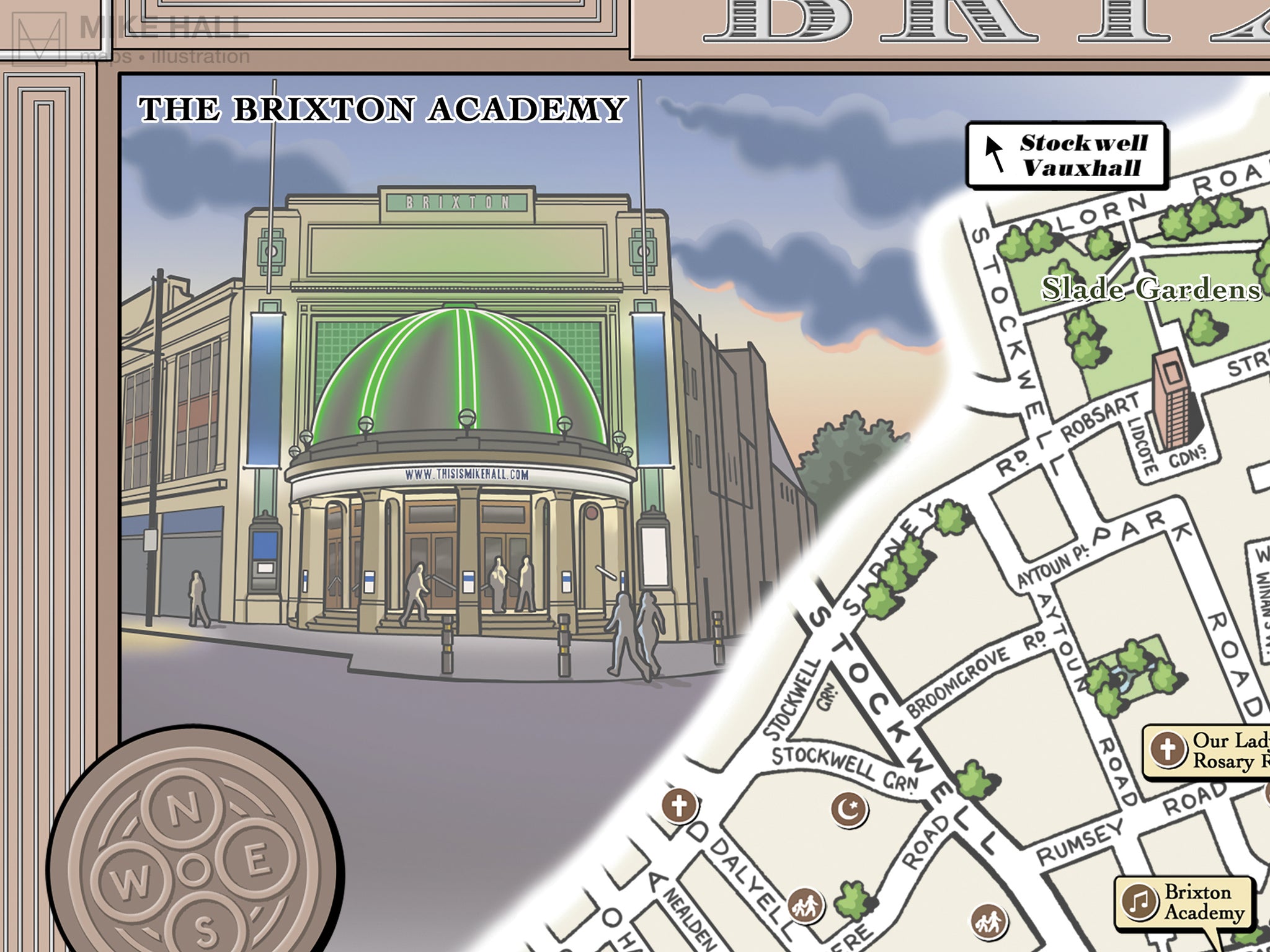 Brixton (London SW2/SW9) illustrated map giclee print – Mike Hall Maps ...