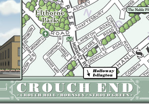 Crouch End (London N8) illustrated map giclee print
