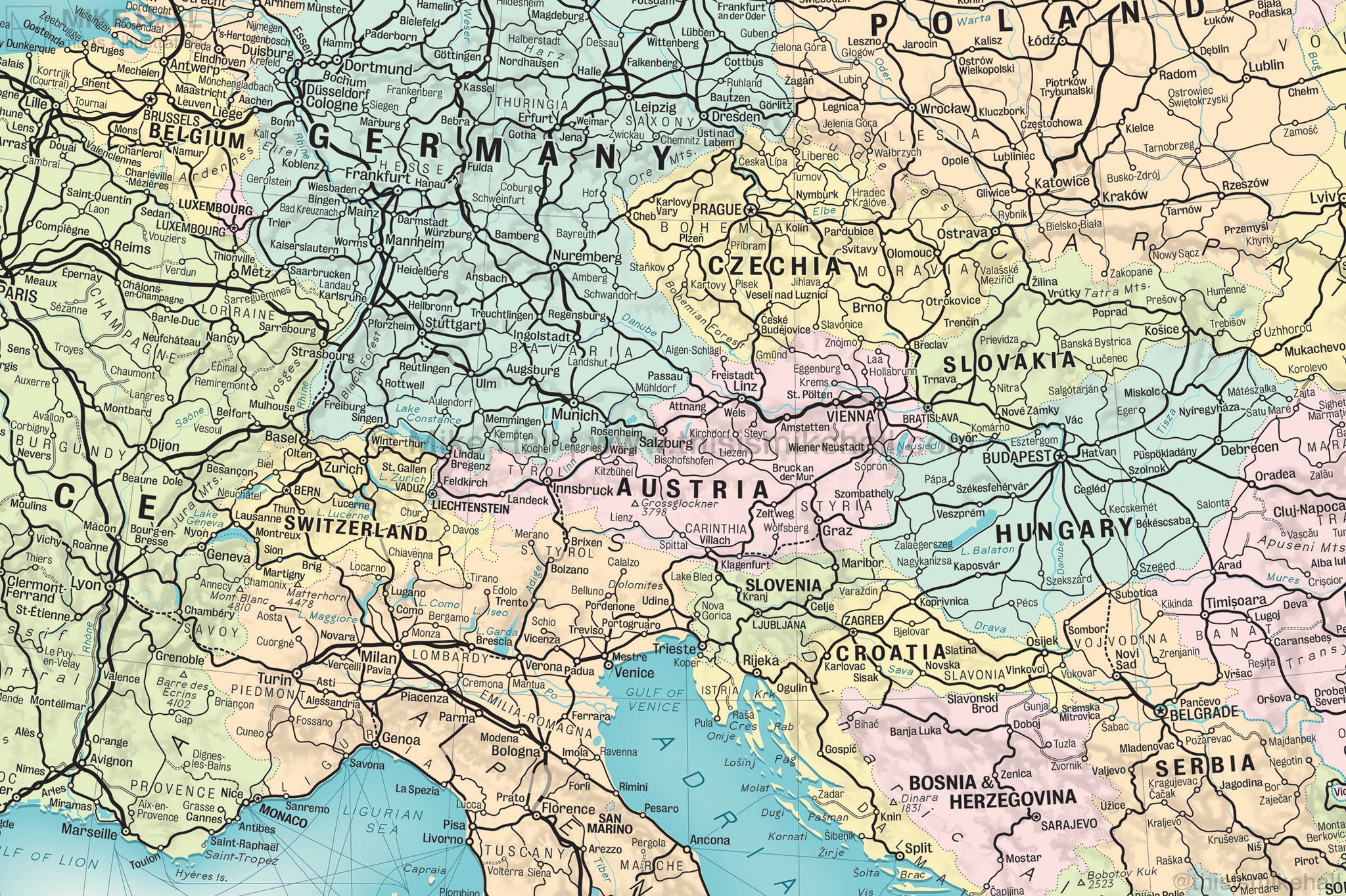 Europe Railway Map Giclee Print Mike Hall Maps Illustration europe-railway-map-giclee-print-mike-hall-maps-illustration