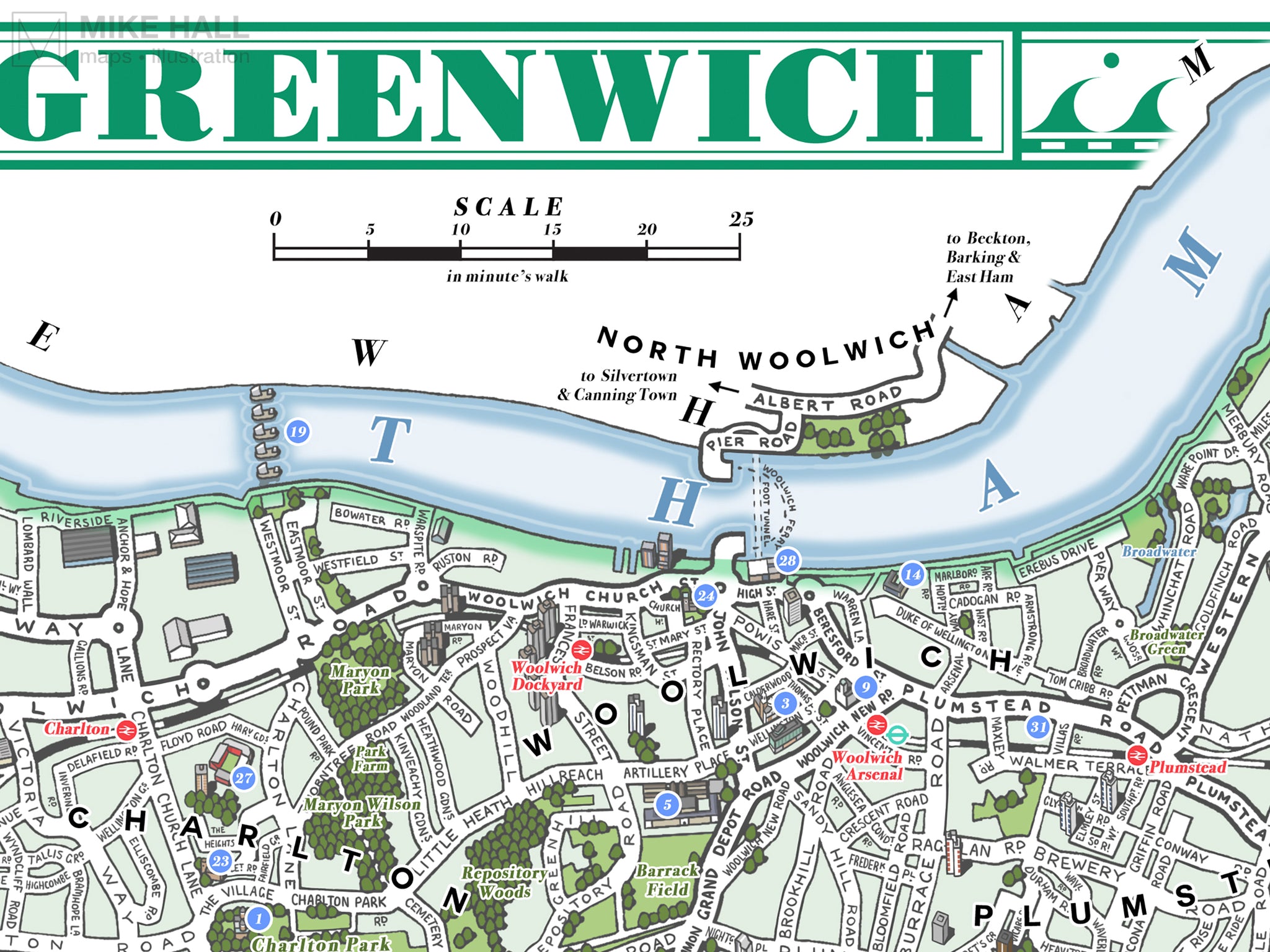 Greenwich London Borough Illustrated Map Giclee Print Mike Hall greenwich-london-borough-illustrated-map-giclee-print-mike-hall