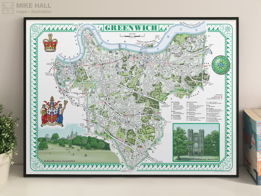 Greenwich (London borough) illustrated map giclee print