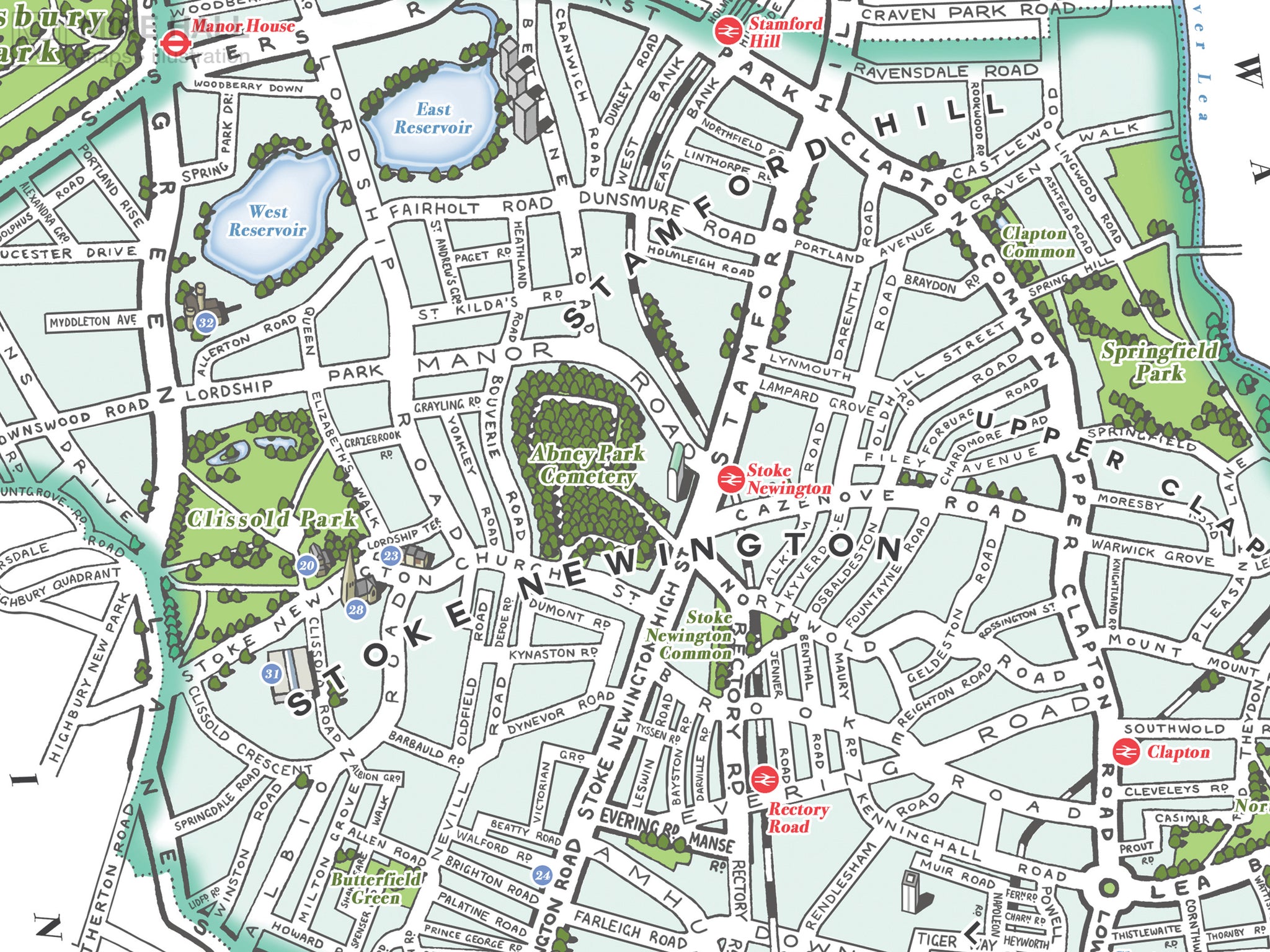 Hackney (London borough) illustrated map giclee print – Mike Hall Maps ...