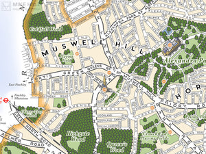 Haringey (London borough) illustrated map giclee print