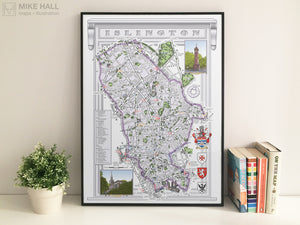 Islington (London borough) illustrated map giclee print