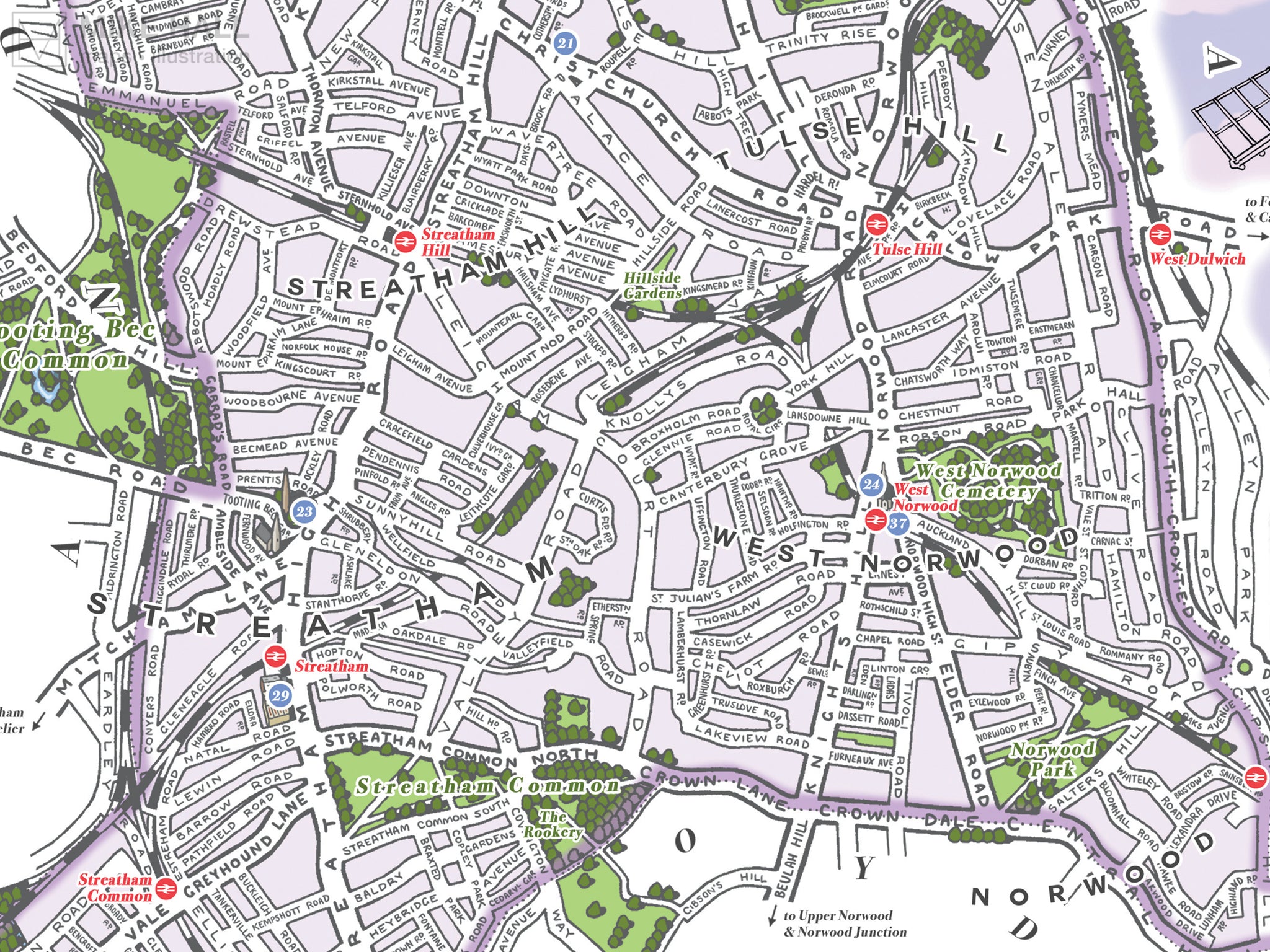Lambeth (London borough) illustrated map giclee print – Mike Hall Maps ...