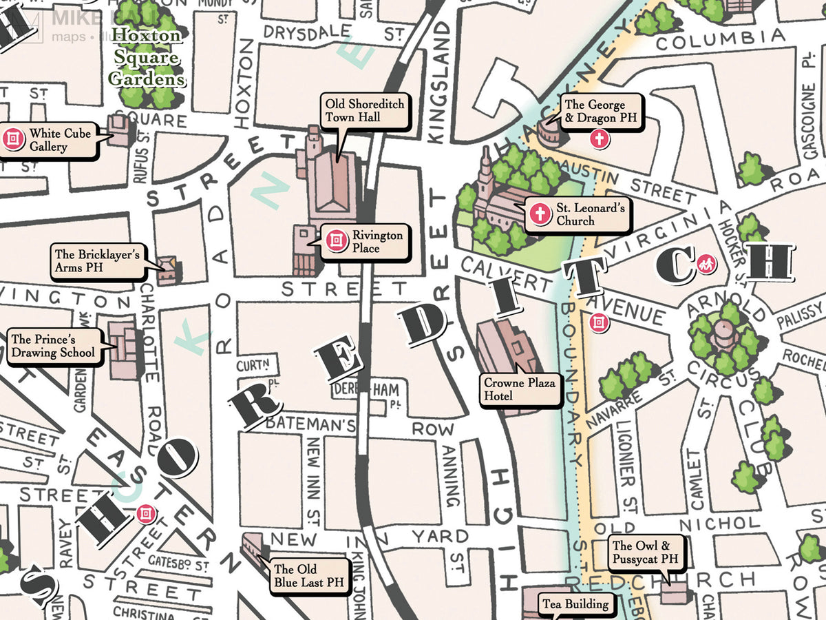 Shoreditch and Spitalfields, London illustrated map giclee print – Mike ...