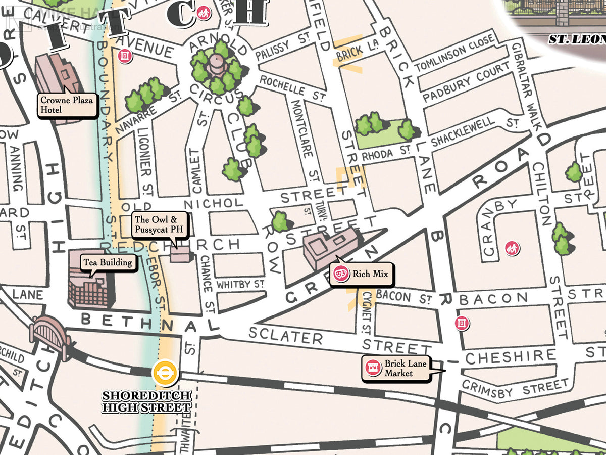 Shoreditch and Spitalfields, London illustrated map giclee print – Mike ...