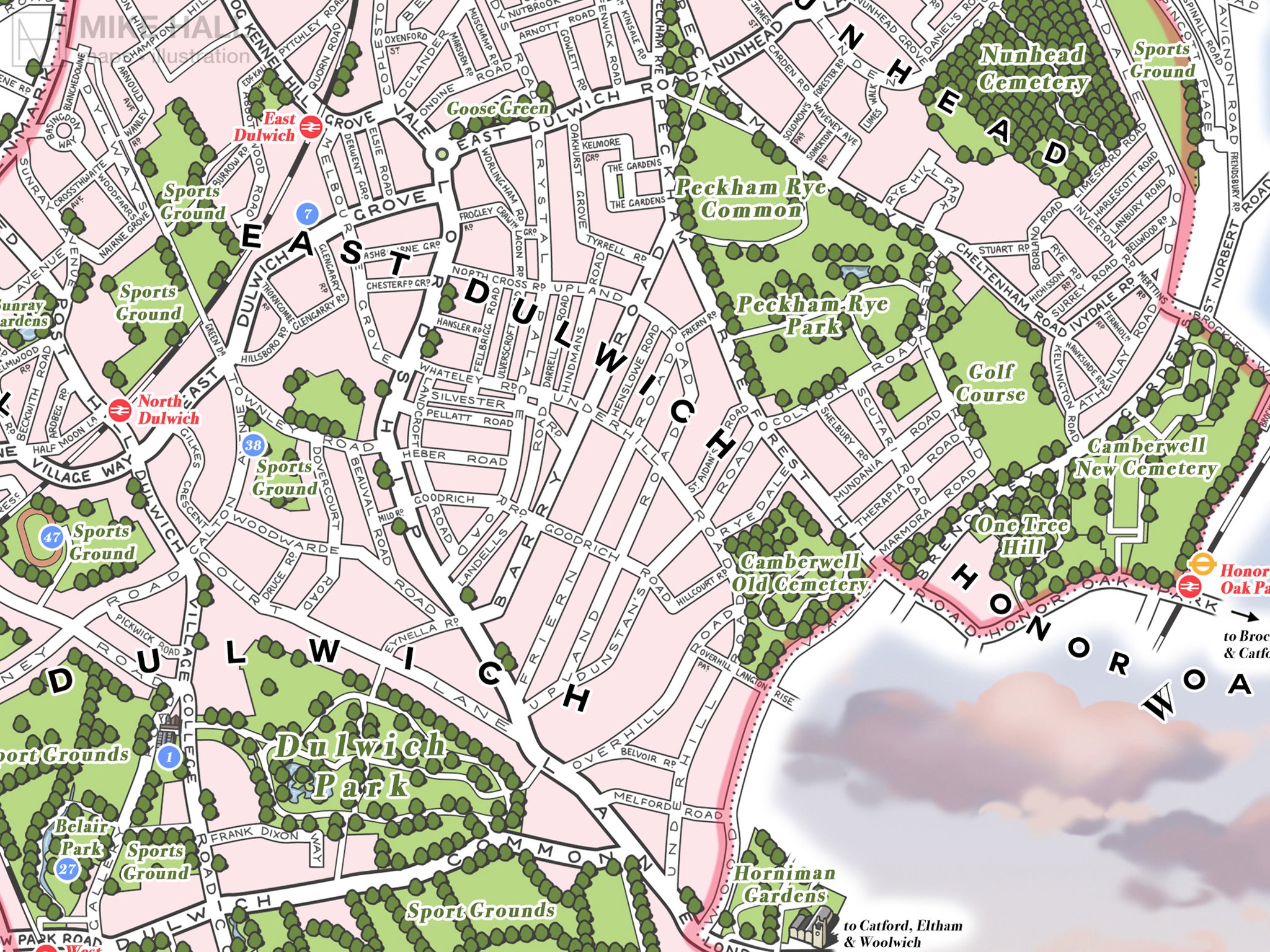 Southwark (London borough) illustrated map giclee print – Mike Hall ...