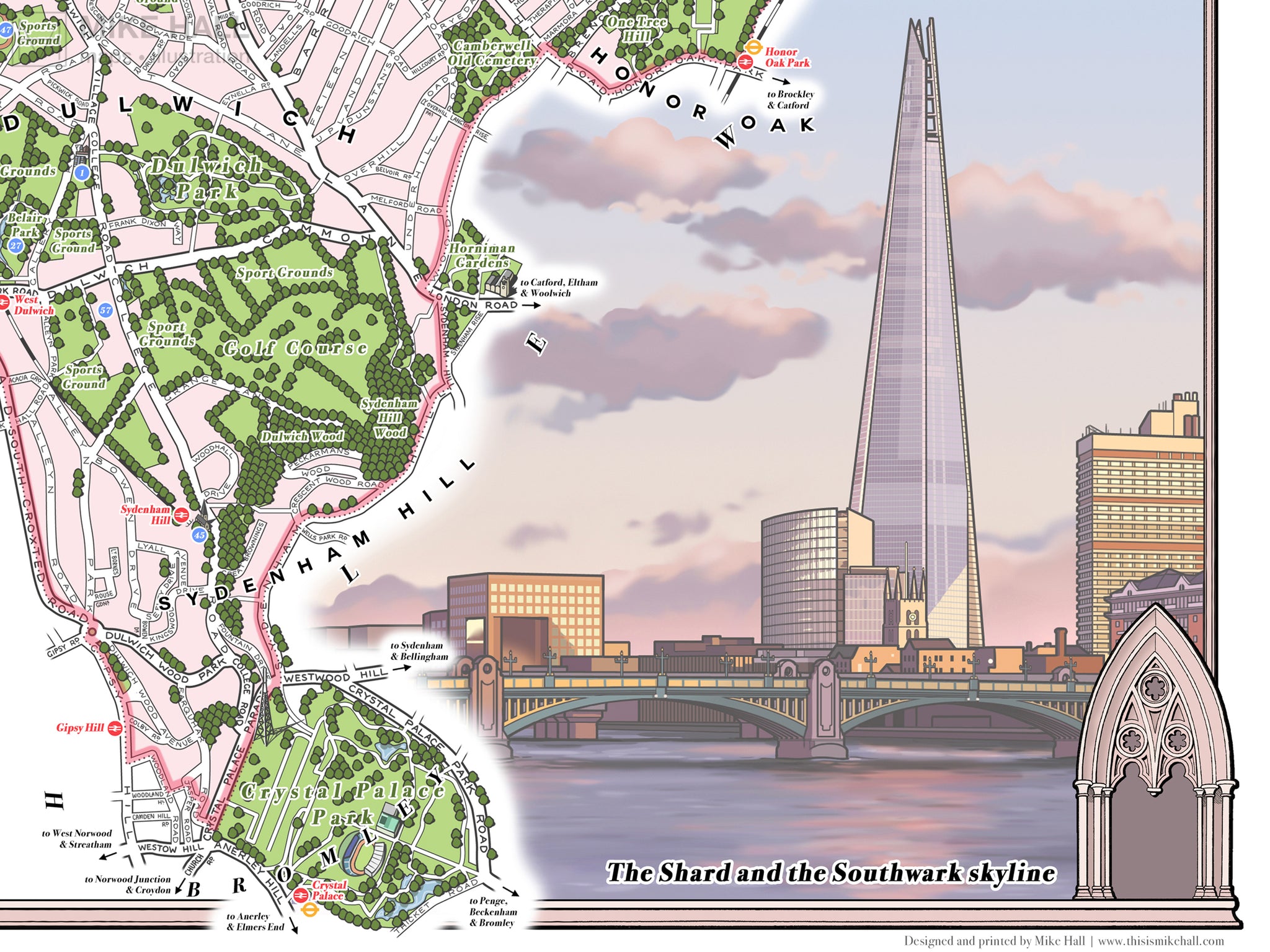 Southwark (London borough) illustrated map giclee print – Mike Hall ...