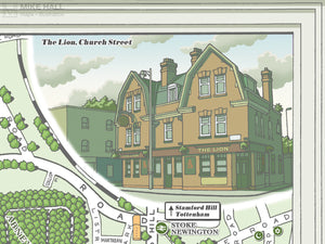 Stoke Newington (London N16) illustrated map giclee print