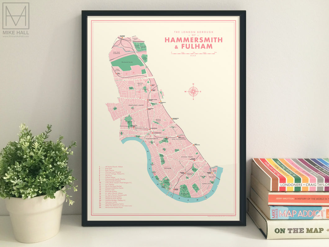 Hammersmith & Fulham (London borough) retro map giclee print – Mike ...