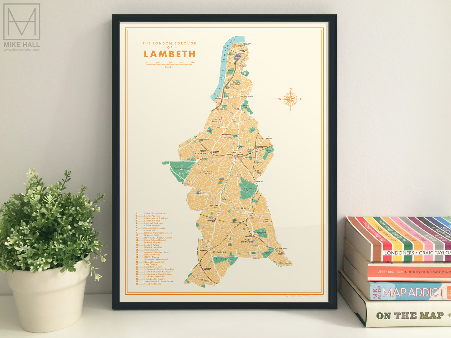 Lambeth (London borough) retro map giclee print – Mike Hall Maps ...