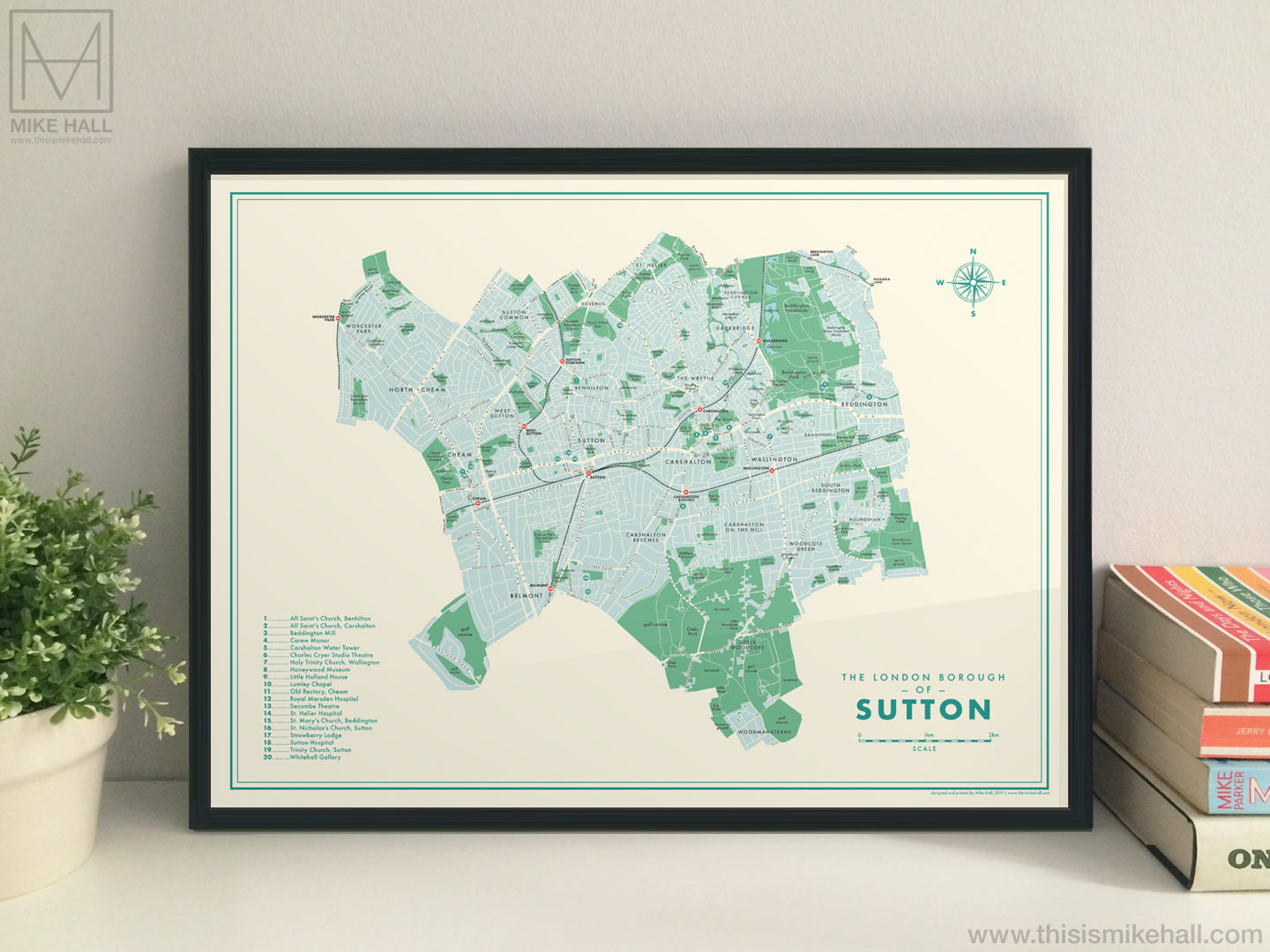 Sutton (London borough) retro map giclee print – Mike Hall Maps ...
