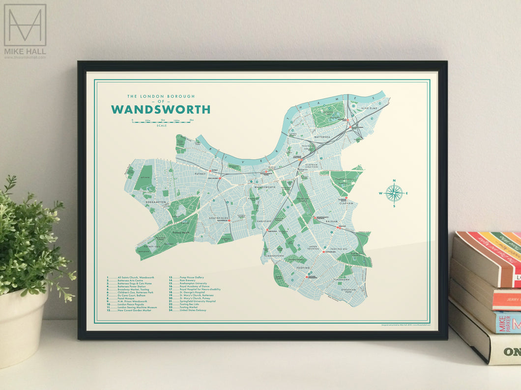Wandsworth (London borough) retro map giclee print