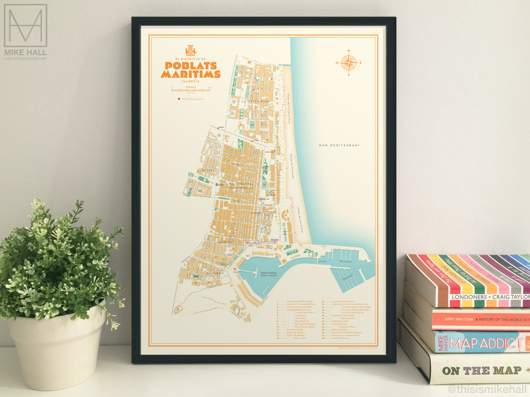 Poblats Marítims, Valencia map giclee print