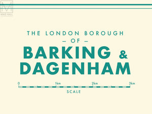 Barking & Dagenham (London borough) retro map giclee print