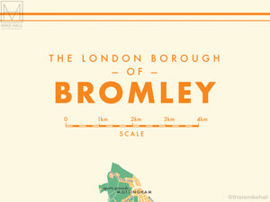 Bromley (London borough) retro map giclee print