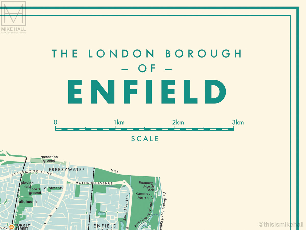 Enfield (London borough) retro map giclee print – Mike Hall Maps ...