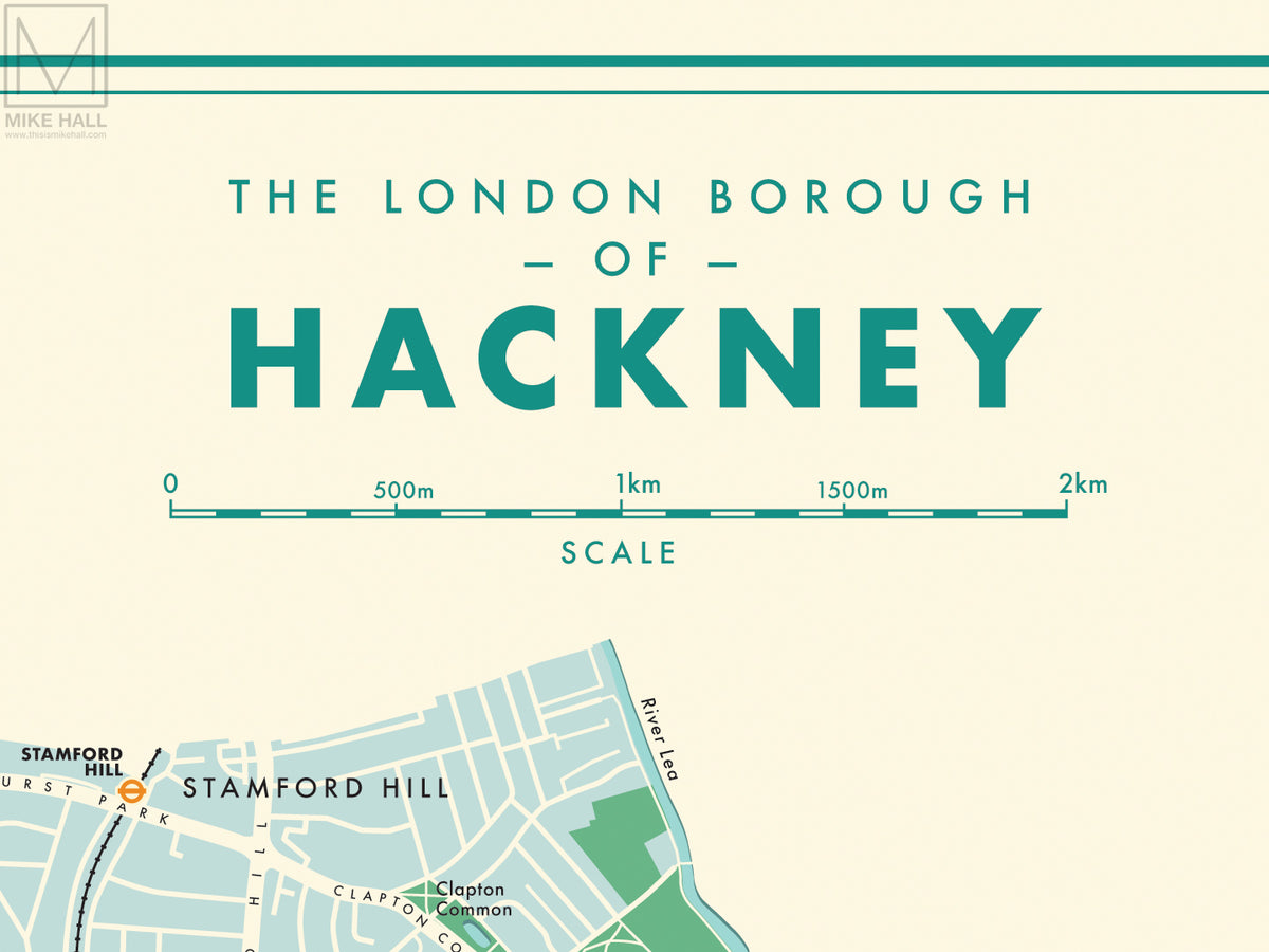 Hackney (London borough) retro map giclee print – Mike Hall Maps ...