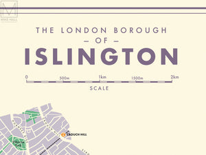 Islington (London borough) retro map giclee print