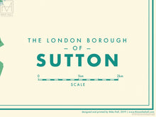 Sutton (London borough) retro map giclee print