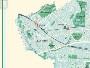Barking & Dagenham (London borough) retro map giclee print