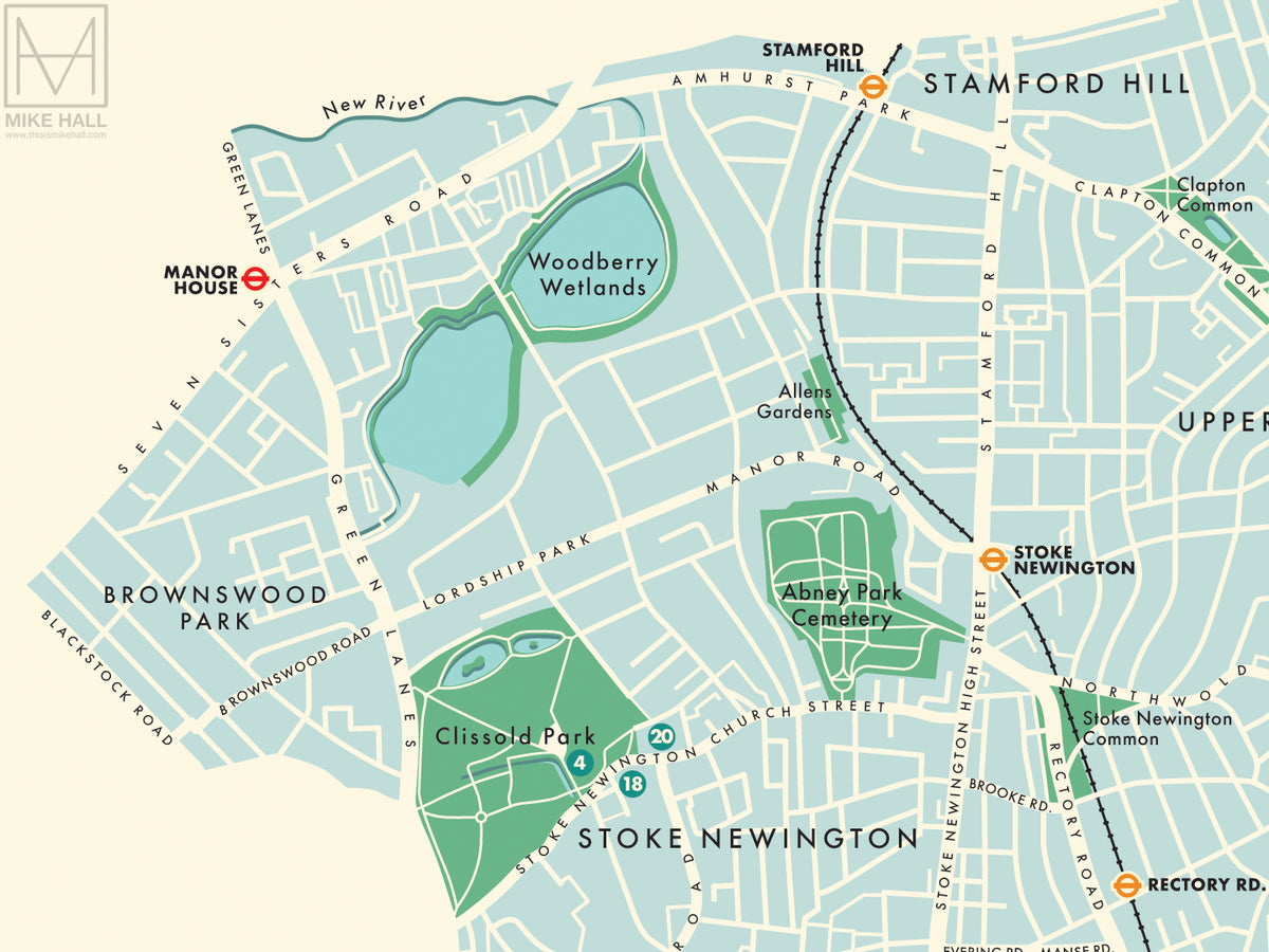 Hackney (London borough) retro map giclee print – Mike Hall Maps ...
