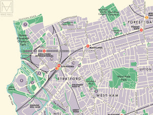 Newham (London borough) retro map giclee print