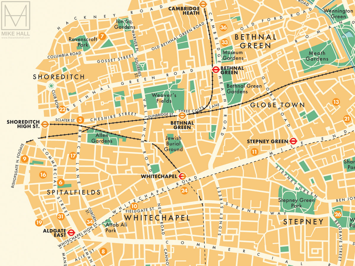 Tower Hamlets Map Vector Tower Hamlets (London borough) retro map giclee print – Mike Hall Maps ...