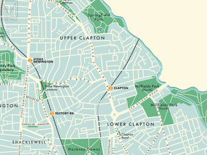 Hackney (London borough) retro map giclee print