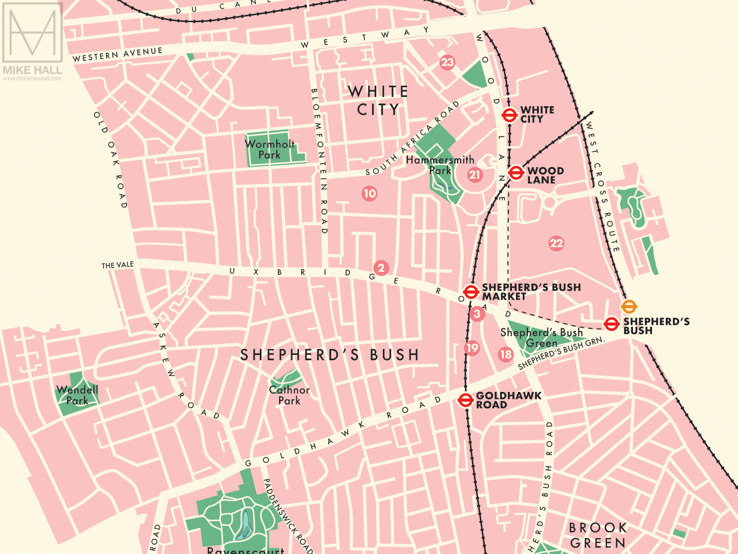 Hammersmith & Fulham (London borough) retro map giclee print – Mike ...