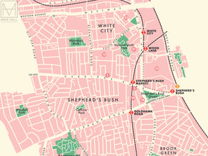 Hammersmith & Fulham (London borough) retro map giclee print