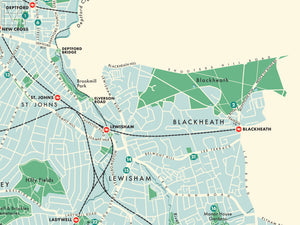 Lewisham (London borough) retro map giclee print – Mike Hall Maps ...