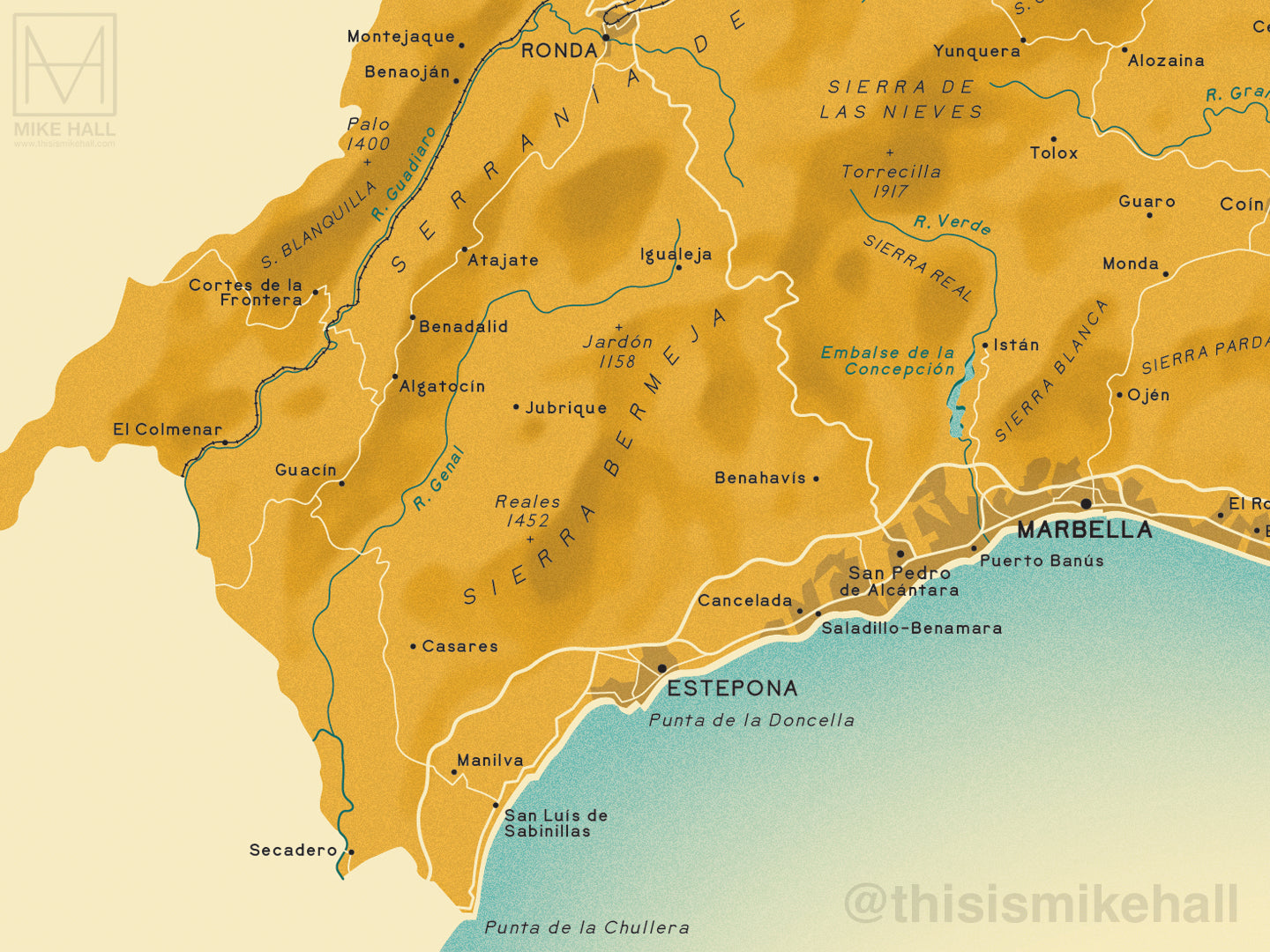 M laga Spanish Province Map Giclee Print Mike Hall Maps Illustration m-laga-spanish-province-map-giclee-print-mike-hall-maps-illustration