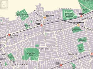Newham (London borough) retro map giclee print