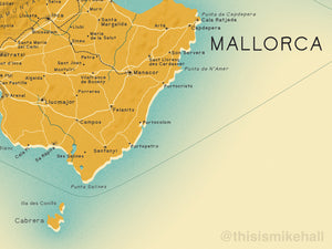 Balearic Islands (Spain) map giclee print