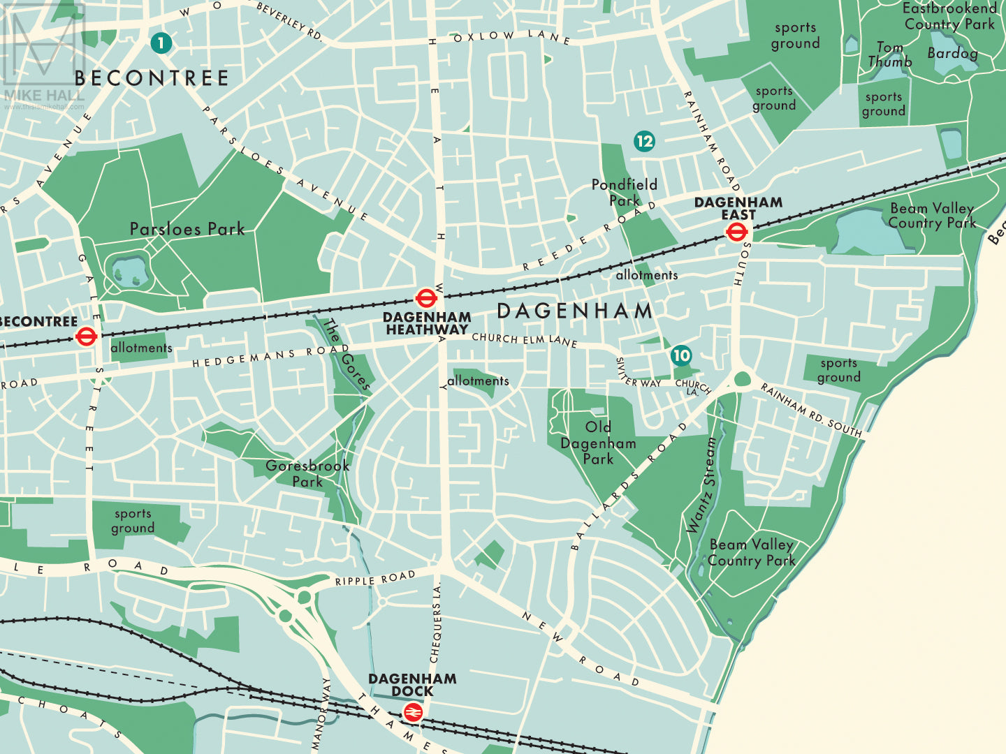 Barking & Dagenham (London borough) retro map giclee print – Mike Hall ...
