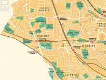Brent (London borough) retro map giclee print