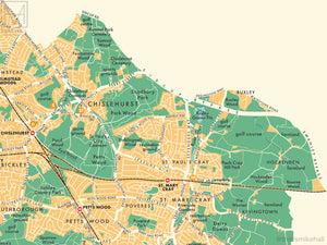 Bromley (London borough) retro map giclee print