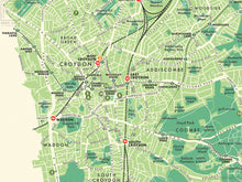 Croydon (London borough) retro map giclee print
